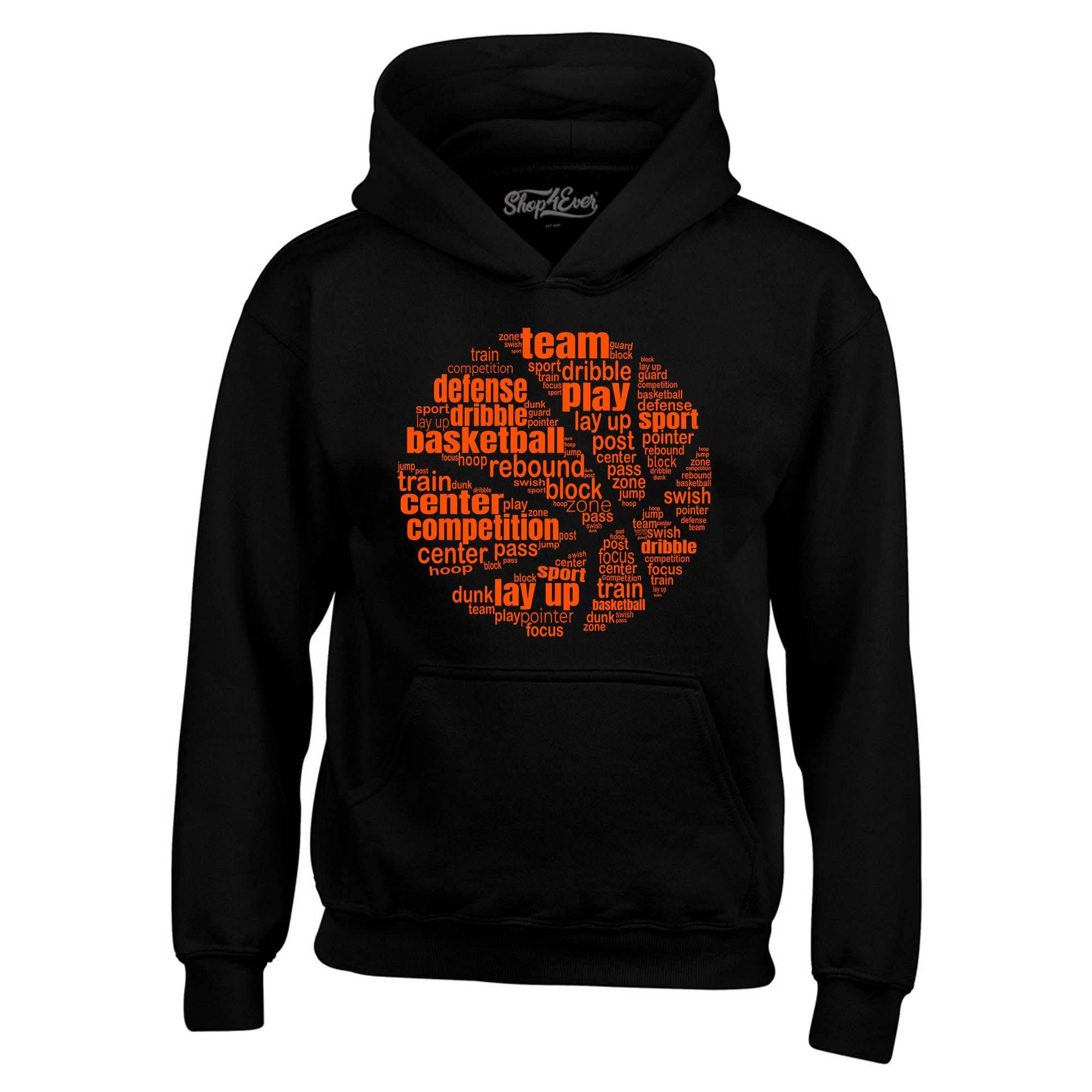 shop4ever Basketball Word Cloud Orange Ball Silhouette Hoodie Sweatshirts