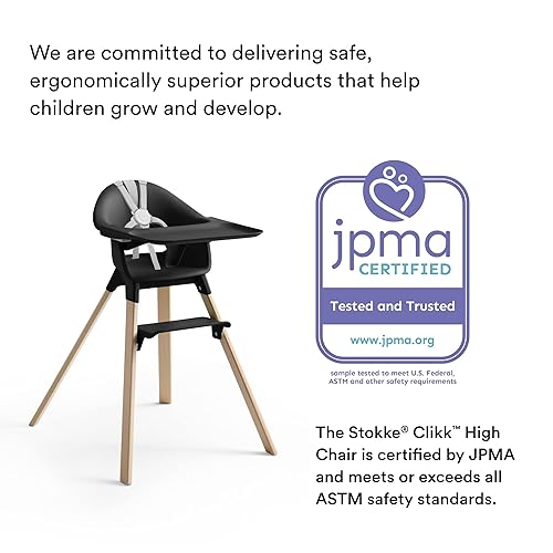 Vista 6 de Stokke Clikk Silla alta, color negro natural, silla alta todo en uno con bandeja + arnés - Ligero, duradero y apto para viajes, ergonómica
