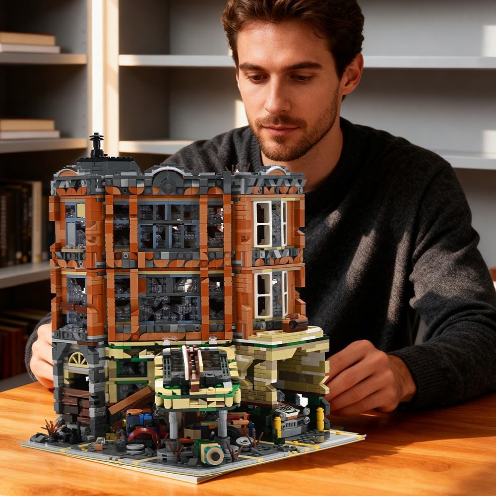 Abandoned Garage Architecture and Rusted Cars Modular Buildings City Sets,City Modular Collection Kit,3325 pcs for Adults
