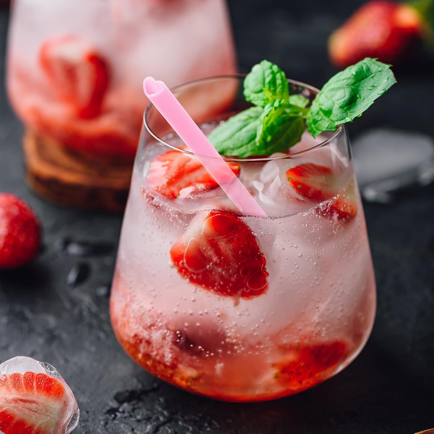 50Pcs Heart Plastic Cocktail Straws, Cute Drinking Straw for Valentine's Day Wedding Birthday Party Supplies (50, Pink) - Image 3