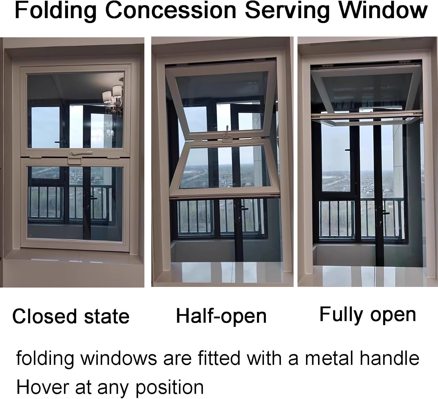 Folding Sliding Concession Window, Aluminum Frame Reinforced Glass Double Hung Window with Locking Handle, Vertical Lifting Sliding Windows for Business Kitchen(90x90cm/35.4x35.4in)