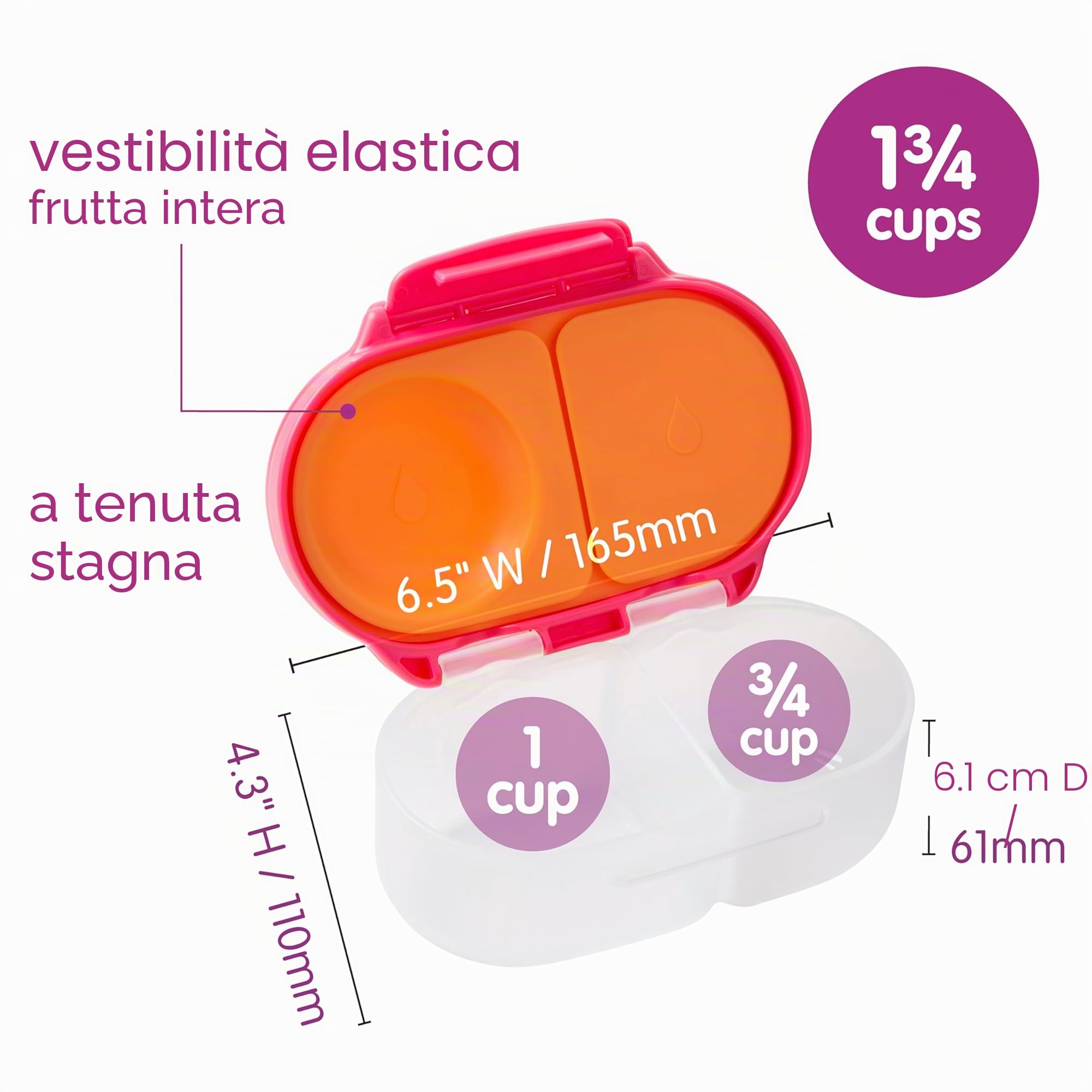 b.box Mini Bento Box 2 Scomparti a Prova di Perdite Lunch Box Bambini Scuola Senza BPA