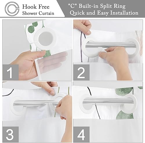 Miniatura 4 de Gibelle Juego de cortina de ducha floral sin gancho con forro de tela a presión para baño, cortina de ducha moderna de flores verde salvia beige con