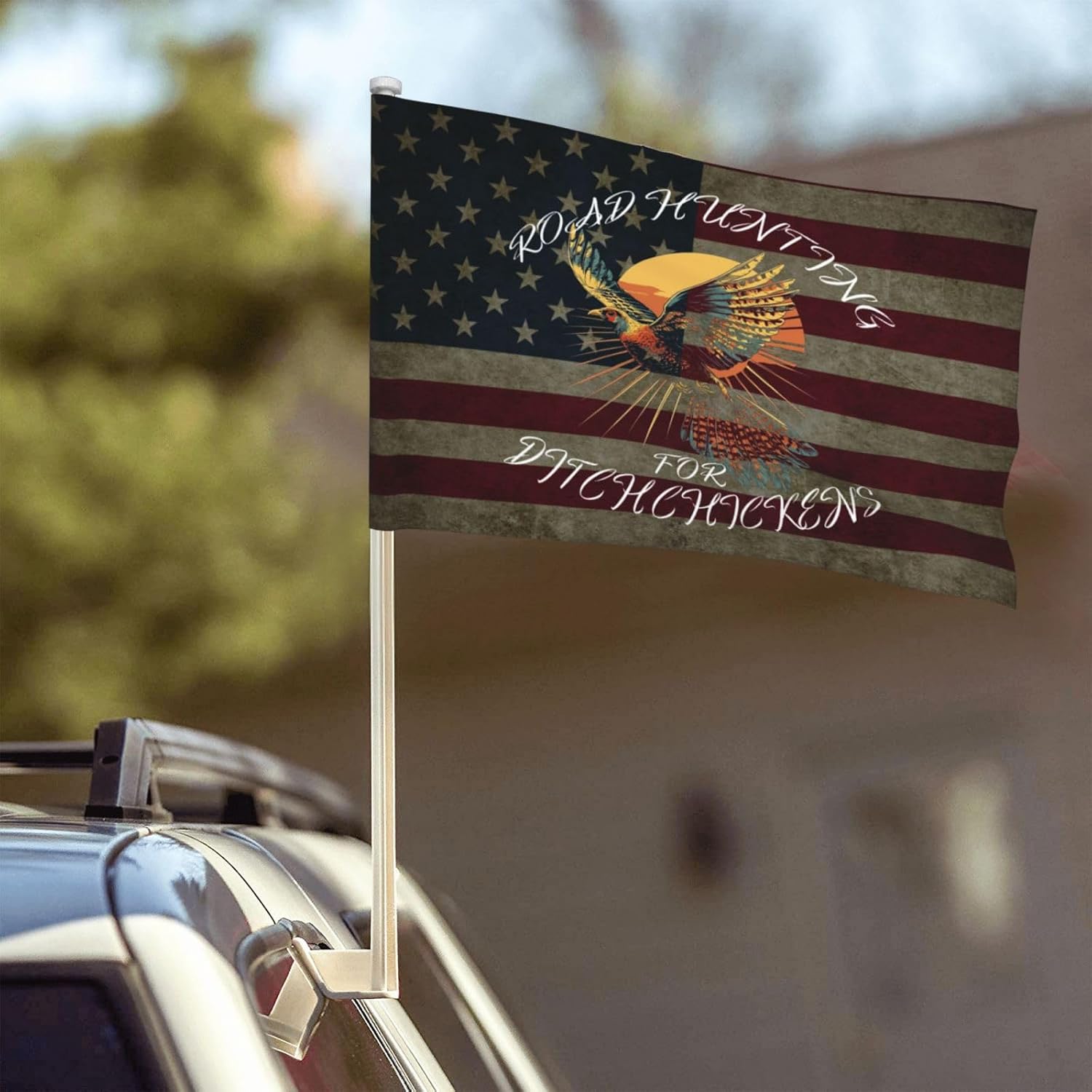 12x18 Road Hunting For Ditch Chickens Car Flag Double Sided Window Clip Waterproof Flags Excluding Flagpoles