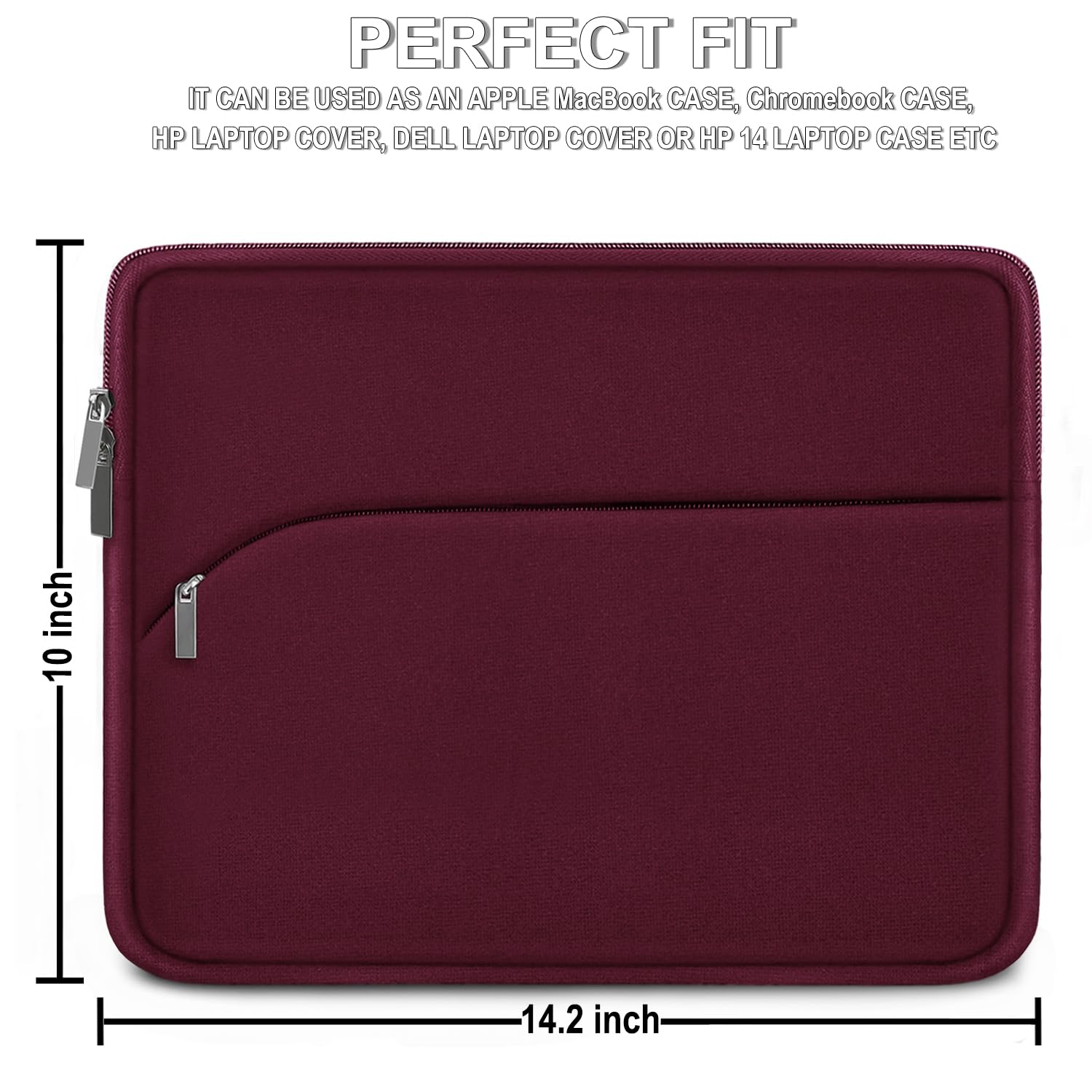 Funda protectora delgada para monitor portátil de 14 pulgadas, con bolsillo frontal, funda de transporte de viaje compatible con MacBook Air/Pro, HP, Dell, Lenovo, Acer, rojo vino