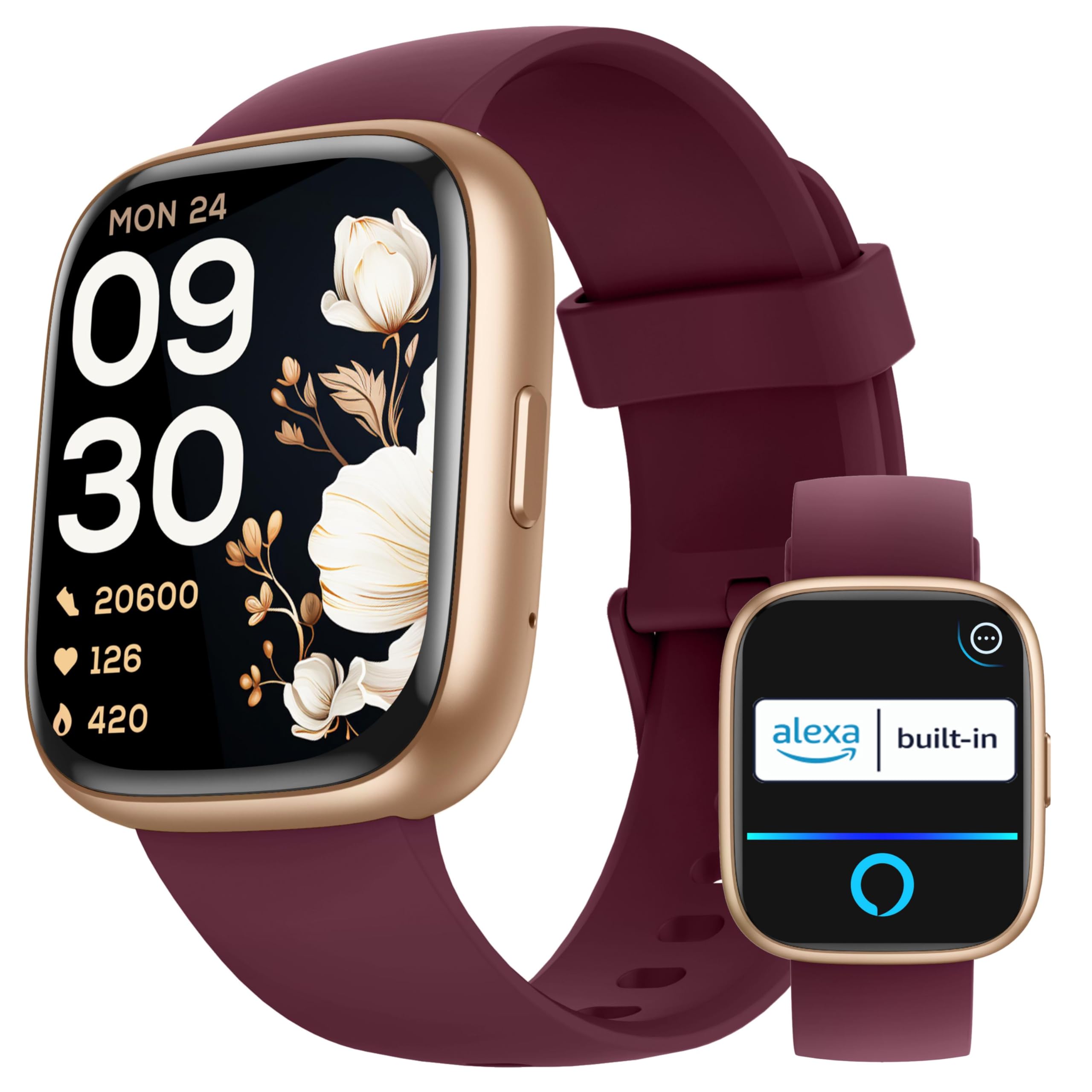 KALINCO Reloj Inteligente Mujer Hombre con Alexa, IP68 Smartwatch Deportivo Recibir Whatsapp y Llamadas, Podómetro Monitor Estrés, Sueño y Ritmo Cardíaco Drenaje de Agua Reloj Mujer Android iOS