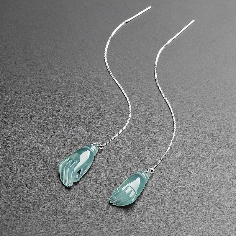 Pendientes de piedra verde, pendientes Jade con rosca plata 925 for mujer, mano Guanyin