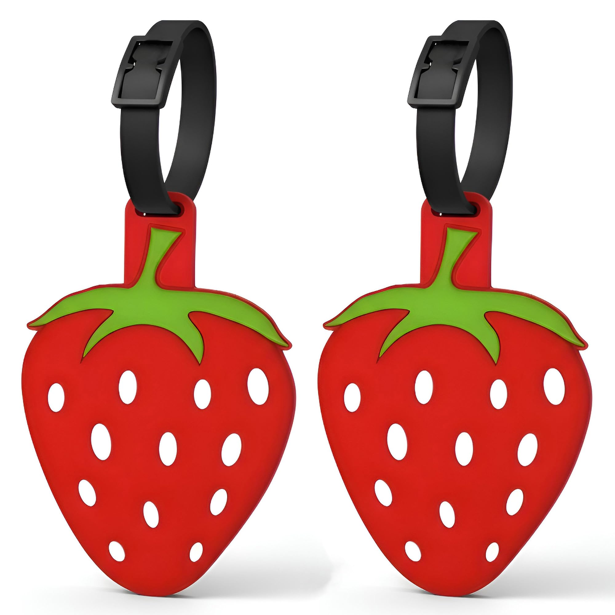 Strawberry Silicone Luggage Tags 2 Pack – Cute Fruit Travel ID Tags with Name Card, Durable Bag Identifier for Suitcases, Backpacks, Kids School Bags