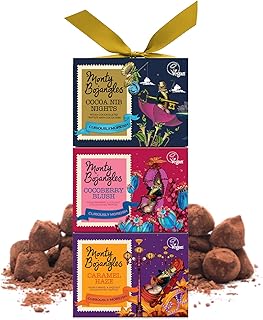 Monty Bojangles Vegan Tower | 3 Gift Boxes - Caramel Haze, Cocoa Berry Blush, Nib Nights | Cocoa Dusted Chocolate Truffles, 300g (3 x 100g Gift Pack)