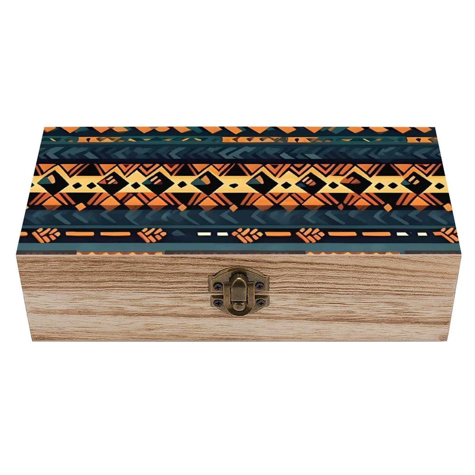 African Tribal Ethnic Texture Wooden Keepsake Box Storage Boxes with Hinged