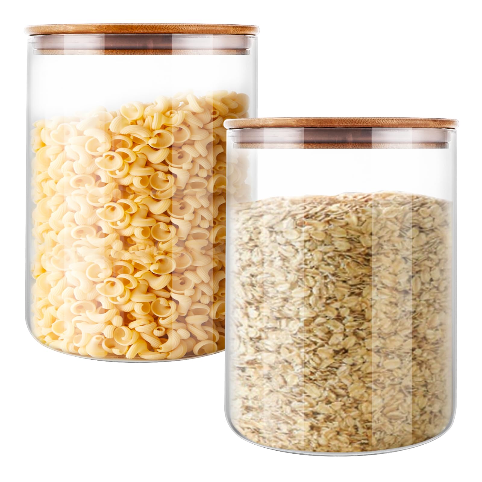 2 Pots en Verre avec Couvercle 3L, Bocaux en Verre Hermétique avec Couvercle Bambou Étanche, Grands Bocaux de Conservation Alimentaire pour Céréales, Farine, Noix, Café