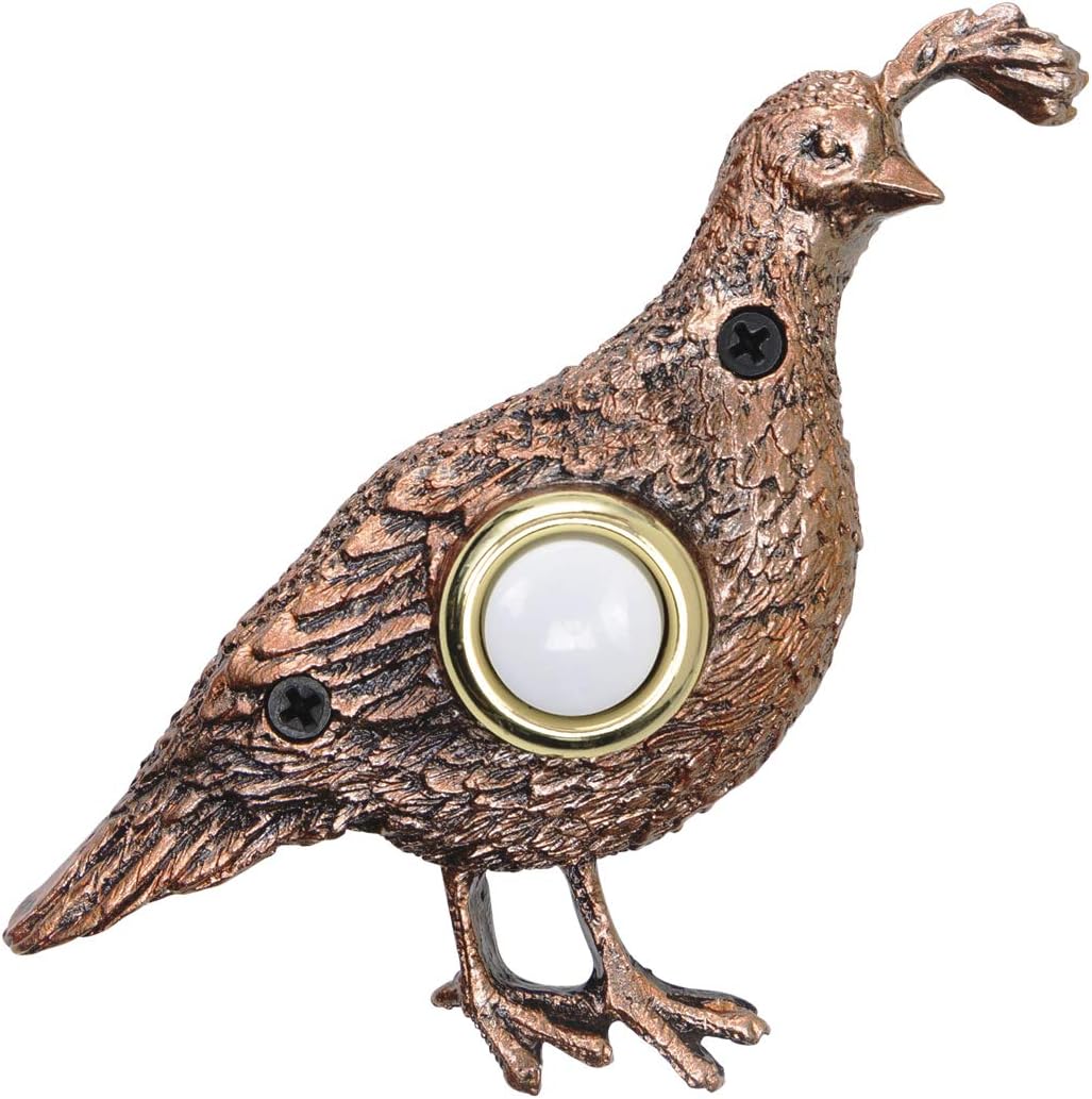 Waterwood Bronze Plated Quail Doorbell - Wired & Illuminated Push Button Cast in Durable Polyresin