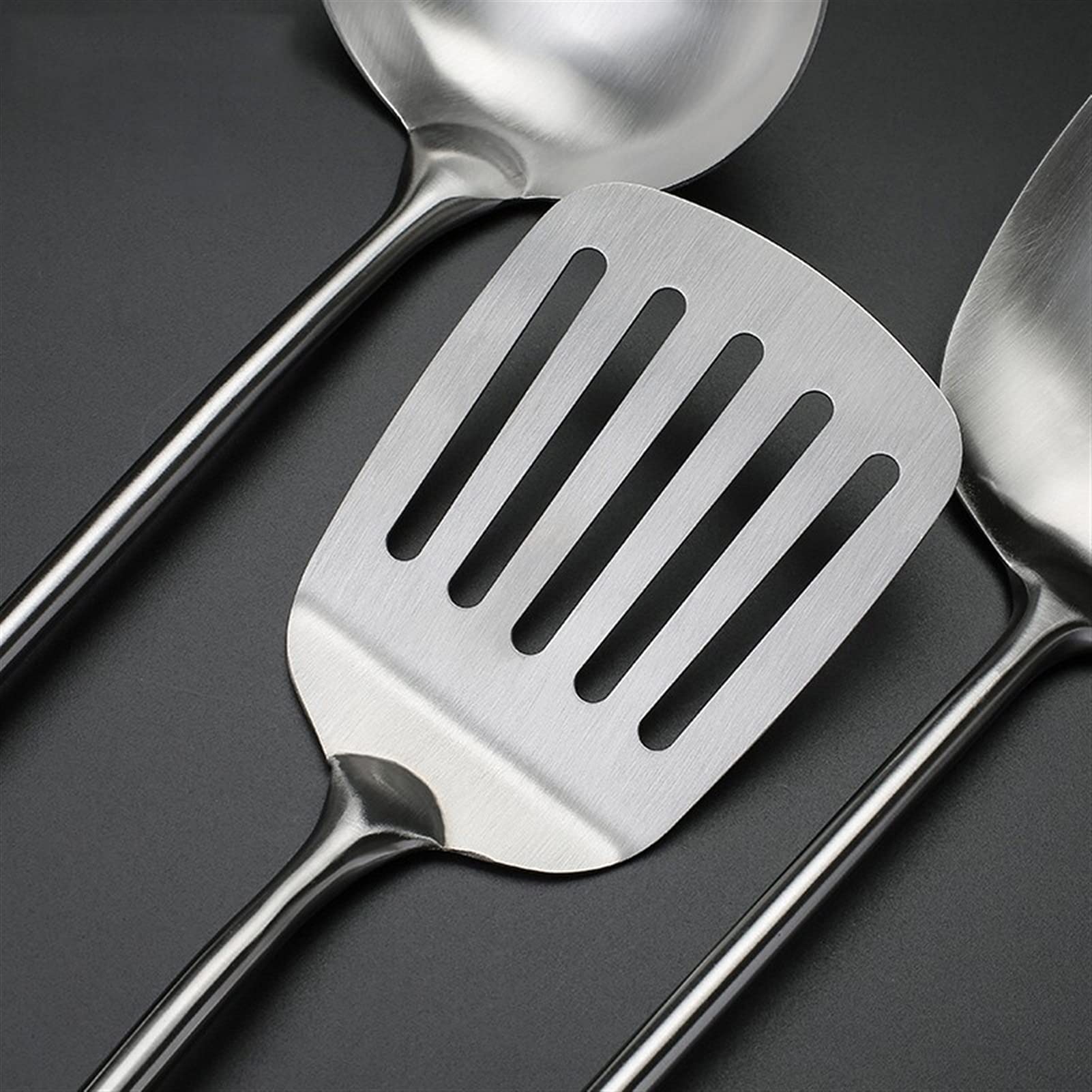 Pfannenwender, 3-teiliges Küchenutensilien-Set mit Pfannenwender aus Edelstahl, Bratenspatel, Suppenlöffel, Kochgeschirr, ideal für Eier, Pfannkuchen