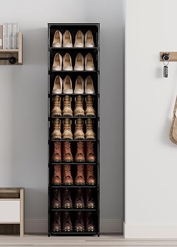 Miniatura 4 de FIDUCIAL HOME 18 pares de zapateros cubiertos de 9 niveles para zapatos, estante organizador de almacenamiento alto y estrecho que ahorra espacio