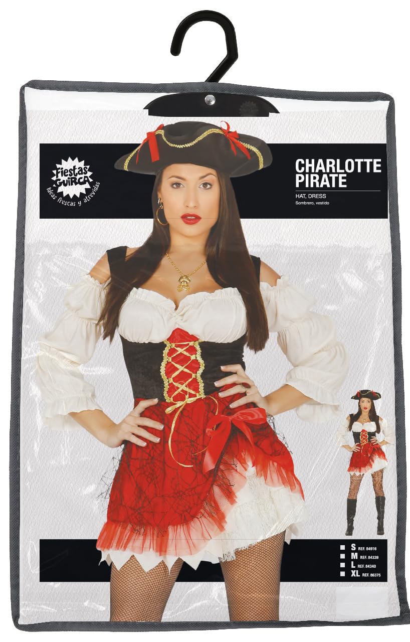FIESTAS GUIRCA | Costume da Pirata Charlotte per Donna - Cappello e Vestito - Costumi da Corsara e Bucaniera per Halloween, Carnevale e Feste in Maschera di Pirati