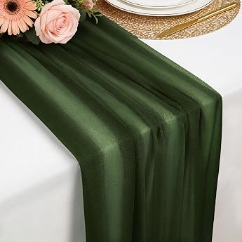Dark Green Chiffon Table Runner 77 x 300 cm Soft and Comfortable Table Runner for Boho Wedding Party Christening Decor Baby Shower Bridal Shower Kitchen Table Decoration