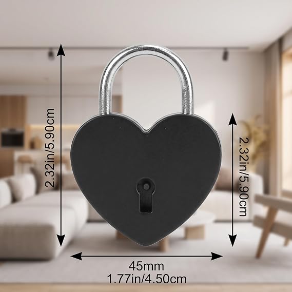 Treasure Chest Padlock, Heart Shaped Metal Lock Colorful Diary Book Security Padlock with Key for Jewelry Box Purse Handbag Cabinet Lockers Letter Box (Black)