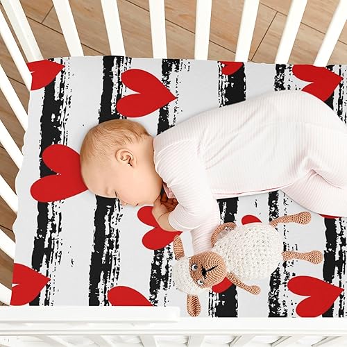 Miniatura 8 de Kigai Sábana bajera ajustable para cuna para niños y niñas, para el día de San Valentín, sábana de bebé de punto con corazón para colchones estándar