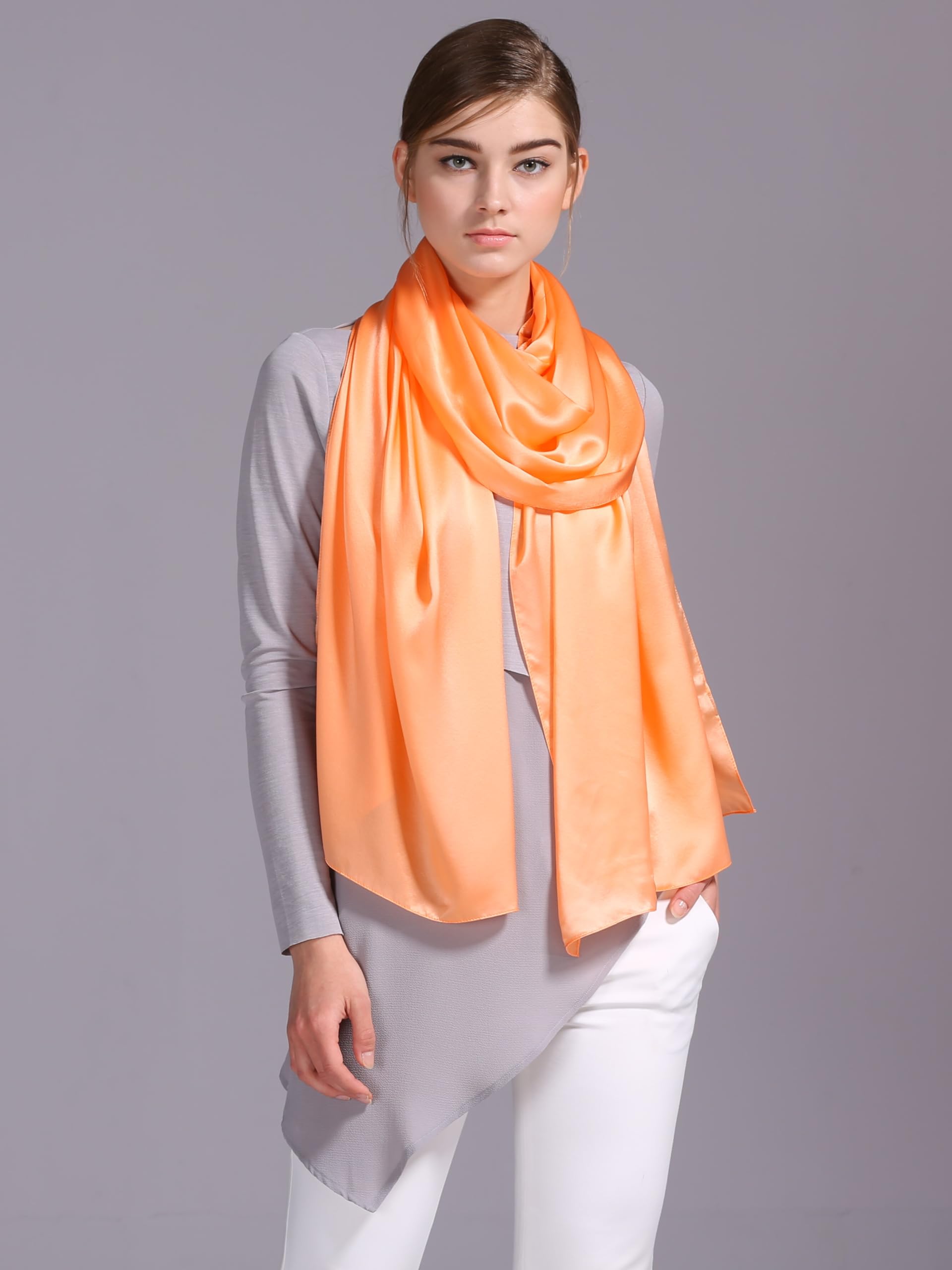 200cm Donna Uomo Foulard Sciarpa in Pura Raso Seta Cerimonia Stola Elegante Tinta Unita Color Coprispalla Matrimonio