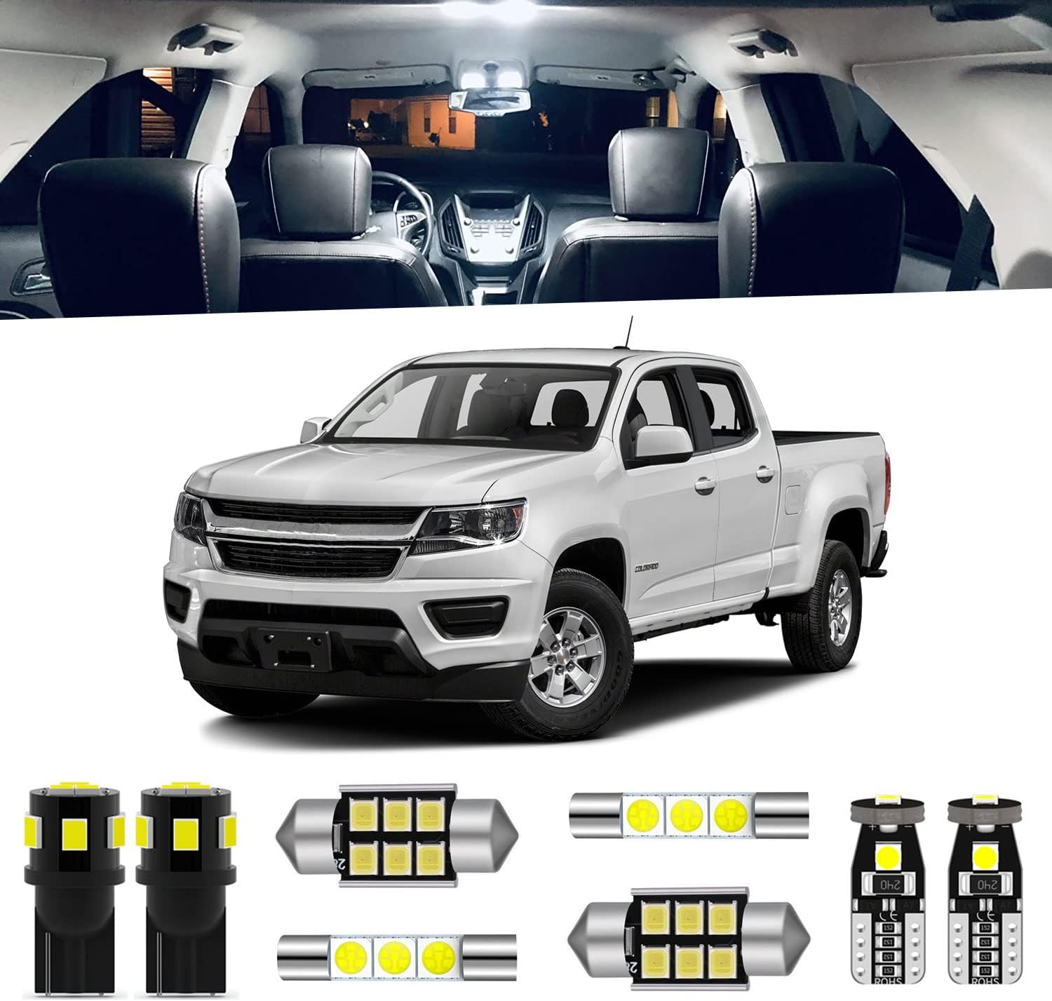 13-Pieces White Interior LED Light Kit for Chevrolet Colorado/GMC Canyon 2015 2016 2017 2018 2019 2020 2021 Interior LED Lighting Package + Cargo Lights, License Plate Lights, Install Tool