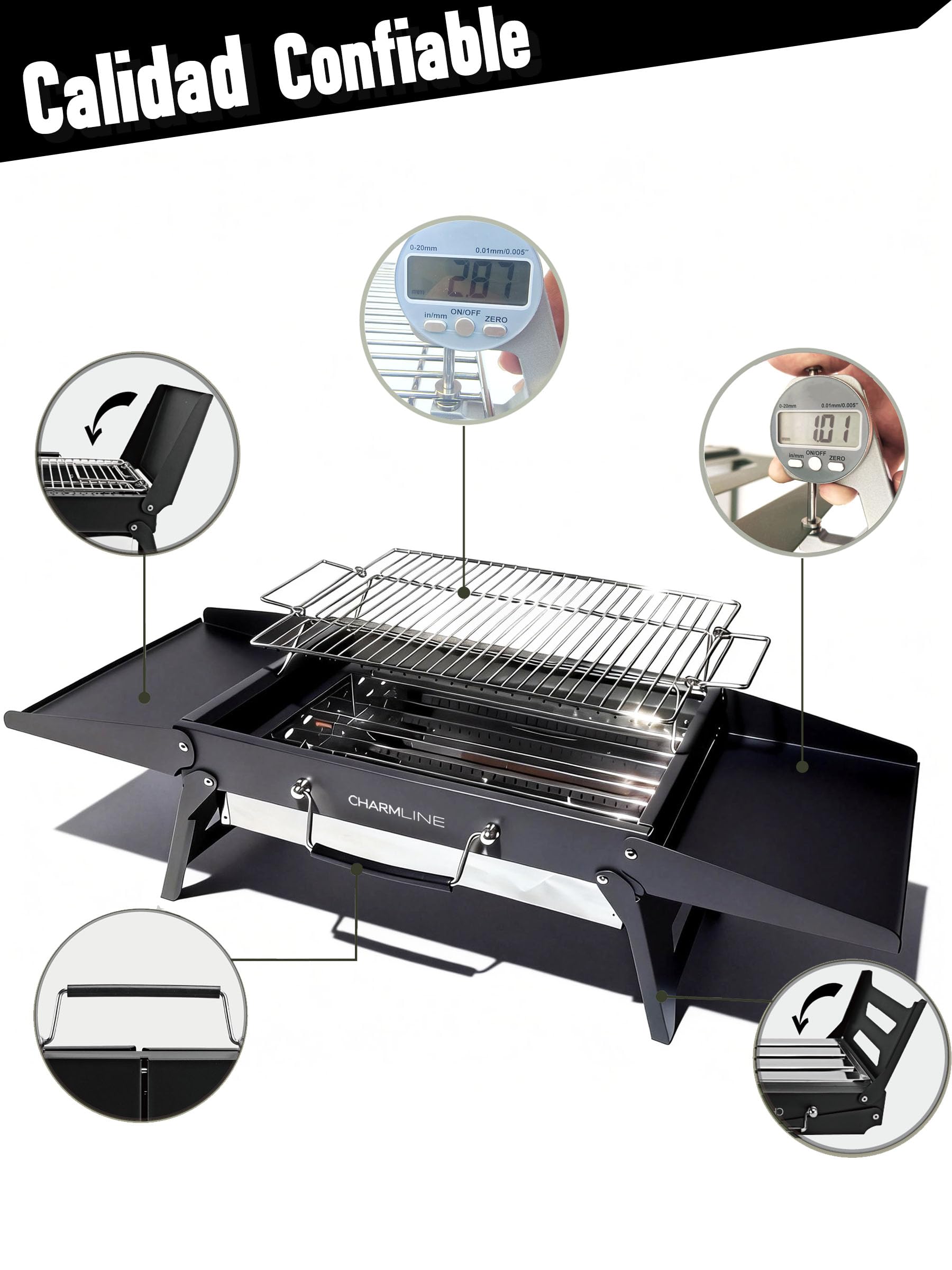 Charmline 39 * 27 cm Barbacoa de Carbón para Camping, Picnic, Jardín y Playa, Pequeña Barbacoa de Carbón Portátil Plegable para 2-4 Personas, BBQ Portátil para Uso en Exteriores, Negro