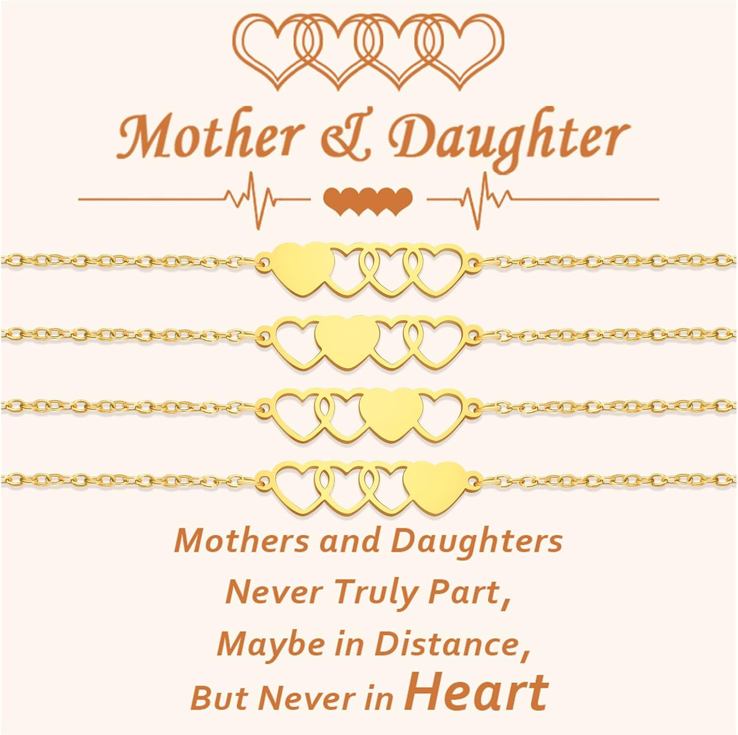2/3/4 PCS Mother Daughter Bracelets Set Valentines Day Gifts for Mom from Daughter Mommy Me Jewelry Matching Wish Bracelet