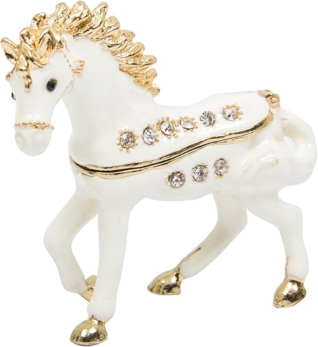QIFU Pintado a mano esmaltado pequeño caballo forma decorativa con bisagras joyería baratija caja regalo único para la decoración del hogar