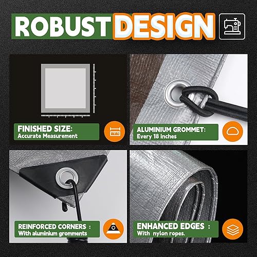 Miniatura 4 de Lonas - Lona resistente impermeable de 7 x 7 pies, 10 mil, multiusos, con ojales metálicos y bordes reforzados, lona plateadamarrón