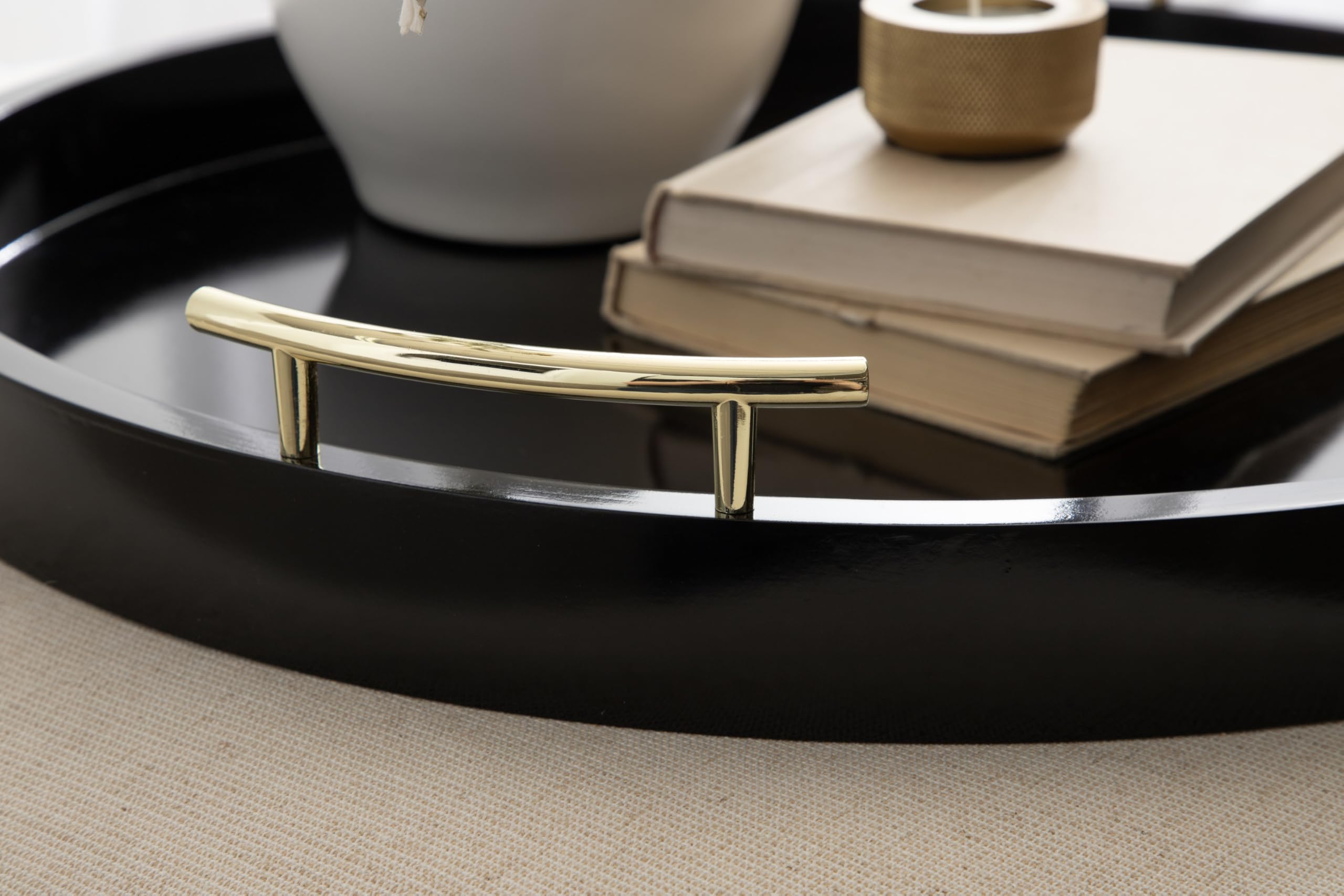 Kate And Laurel Lipton Vassoio Rotondo Ottomano | Bianco E Oro | Diametro 56 Cm | Per Tavolino O Pouf