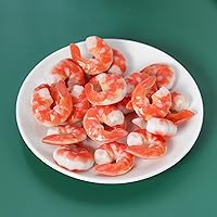 Vista 5 de Hiawbon 15 figuras artificiales de camarones de plástico realistas, camarones pelados falsos, modelo de camarones de comida simulados para el hogar