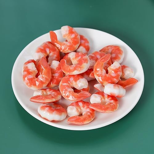 Miniatura 5 de Hiawbon 15 figuras artificiales de camarones de plástico realistas, camarones pelados falsos, modelo de camarones de comida simulados para el hogar,