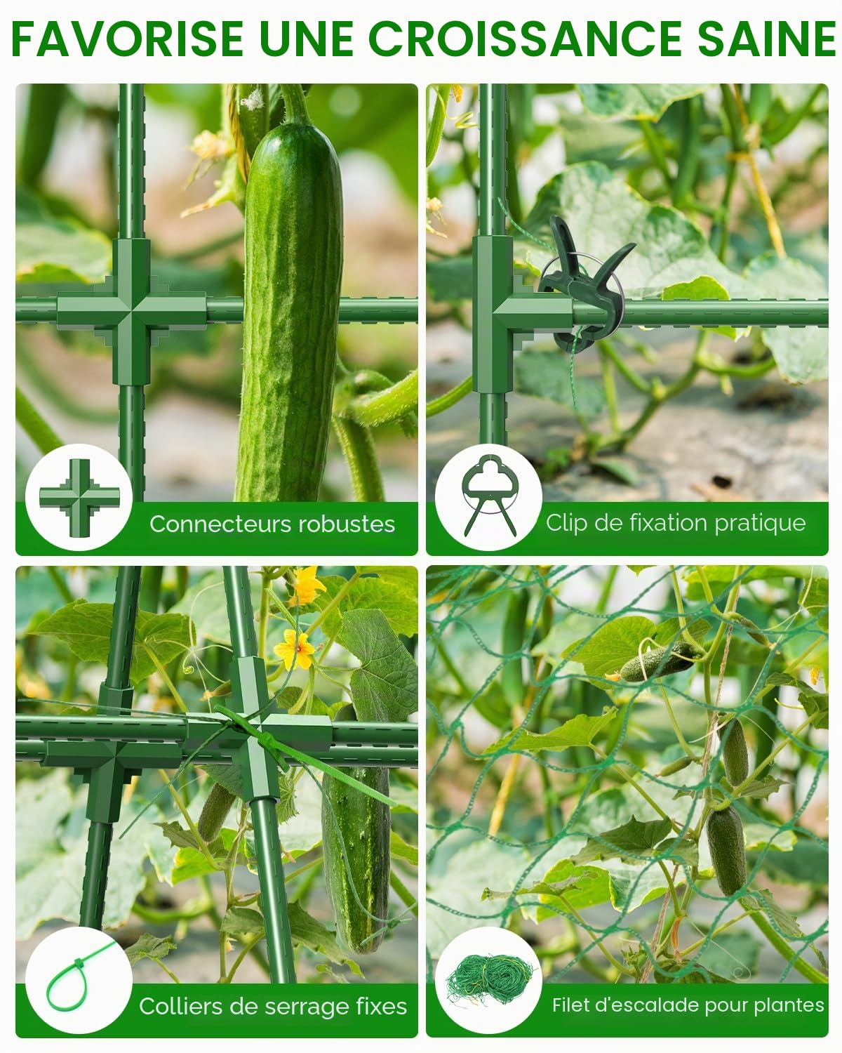 MYMULIKE Lot de 2 Tuteurs à Concombre, 168 cm x 120 cm Trellis de Jardin Extérieur pour Plantes Grimpantes, Structure en A, Tuteur Amovible pour Carrés Potagers, Convient aux Tomates, Courges, Légumes