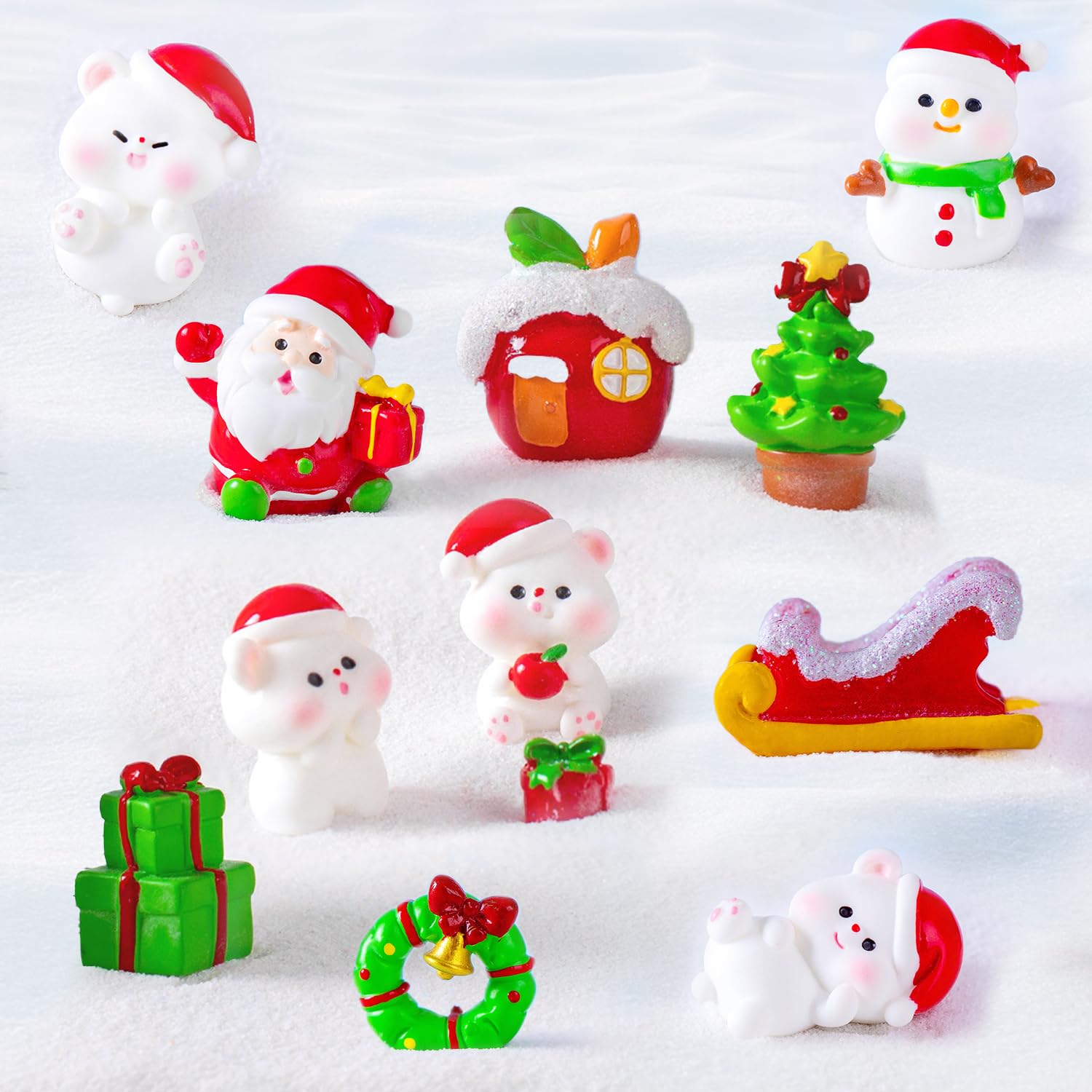 Christmas Figurines 11Pcs Christmas Miniature Figurines Christmas Figurines Ornaments Christmas Theme Resin Decoration Christmas Tree Santa Snowman Decor Landscape Ornament Christmas Statues