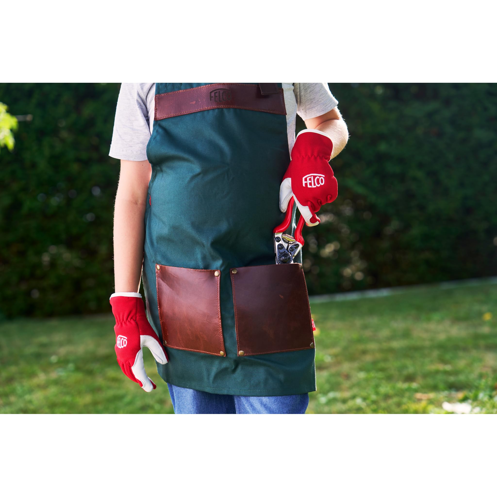 FELCO 490 KIDS – Kinder-Gartenschürze 4–10 Jahre, reißfestes Baumwollgewebe, wasser- und schmutzabweisend, Leder-Taschen, verstärkte Nähte, universelle Größe