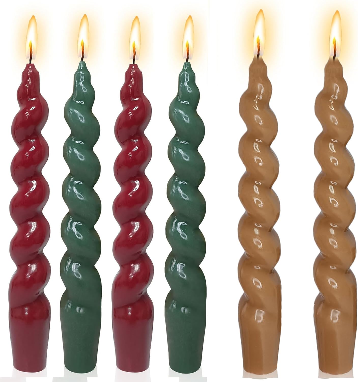 6pcs Spiral Taper Candle Red Candlesticks Green Tapered Candles Brown Candle Sticks fro Christmas Thanksgiving