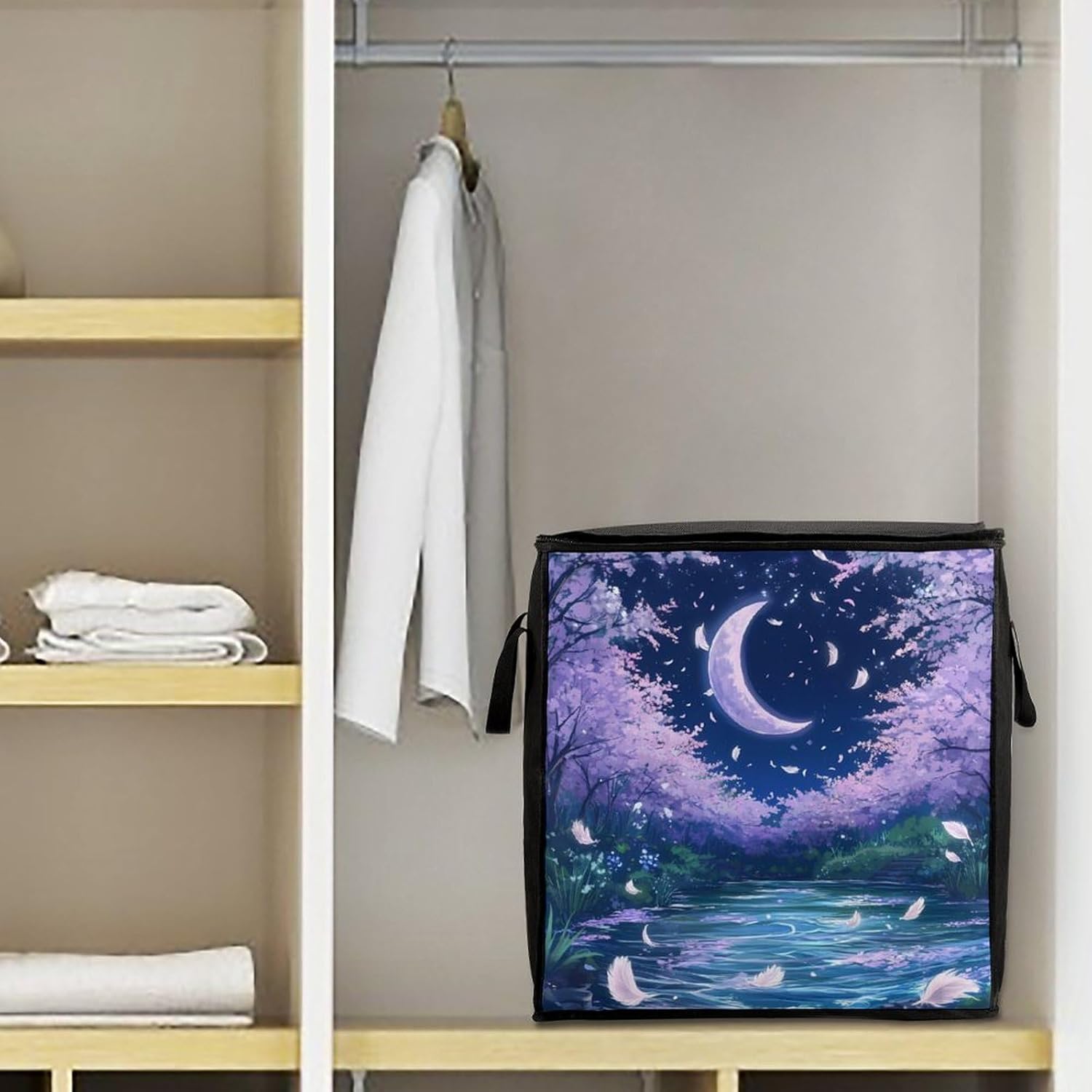 Cherry Flowers Starry Sky Falling Feathers Large Comforter Blanket Storage Bags Bins 70L Closet Organizer with Handles