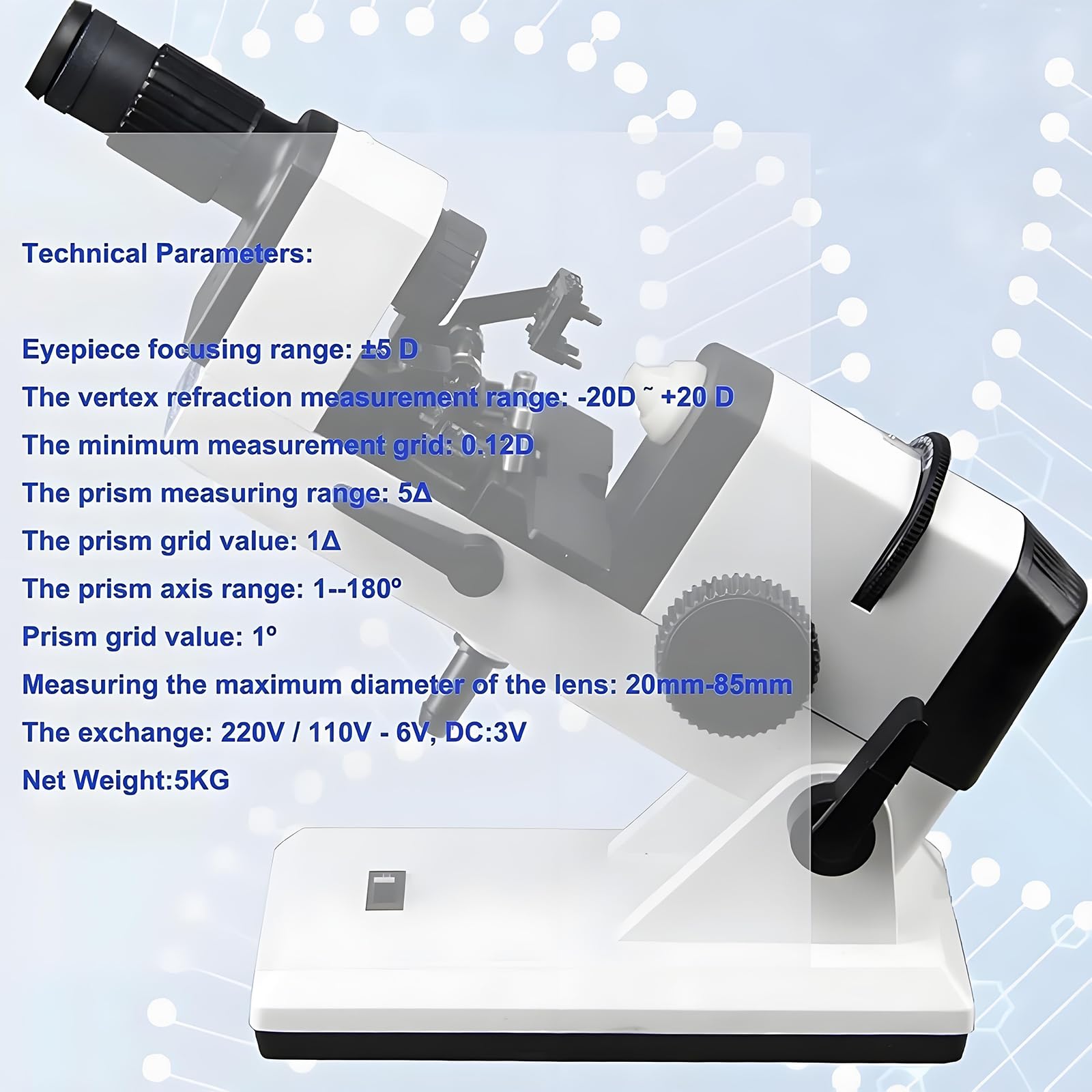 Przenośny ręczny obiektyw optyczny, urządzenie do testowania soczewek do laboratorium, mierzy soczewki Φ16 do Φ86 mm, 0 do ±25D, odczyt zewnętrzny 0,125D