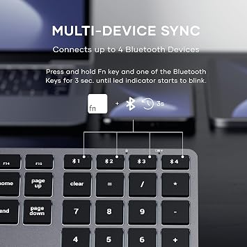Satechi Slim X3 Bluetooth Wireless Keyboard, 𝗨𝗦 𝗤𝗪𝗘𝗥𝗧𝗬 𝗟𝗮𝘆𝗼𝘂𝘁, Backlit Numeric Keypad, Multi-Device for MacBook Air & Pro M5 M4 M3, Mac Mini, iPad Air & Pro, iMac and more – Space Grey