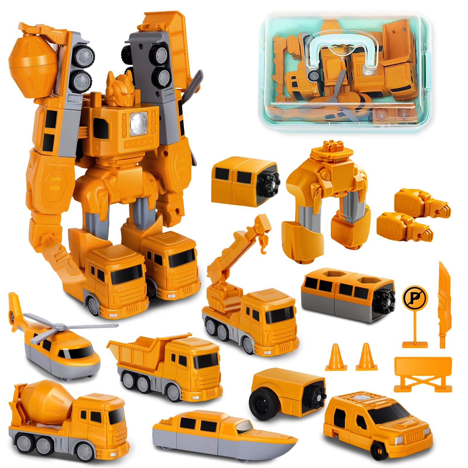 WixbFyn Juego de Juguetes de vehículos de construcción Robot transformable magnético con Caja de Almacenamiento - Puzzle Creativo Educativo DIY -Juguetes para niños y niñas de 3 a 9 años