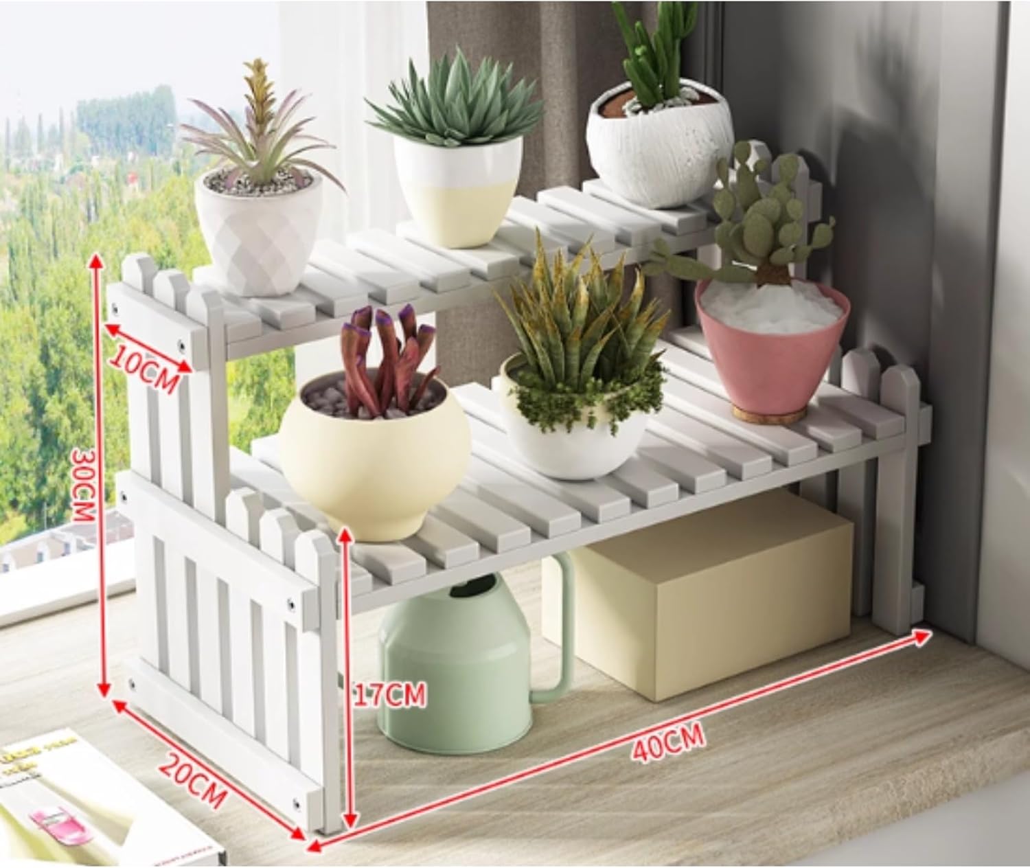Plant-Racks Window Sill Succulent Plant Stand Floor-Standing Indoor Bay Window Shelving Unit Multi-Tier Office Desk Decorative Storage Rack(White,40 * 20 * 30cm)