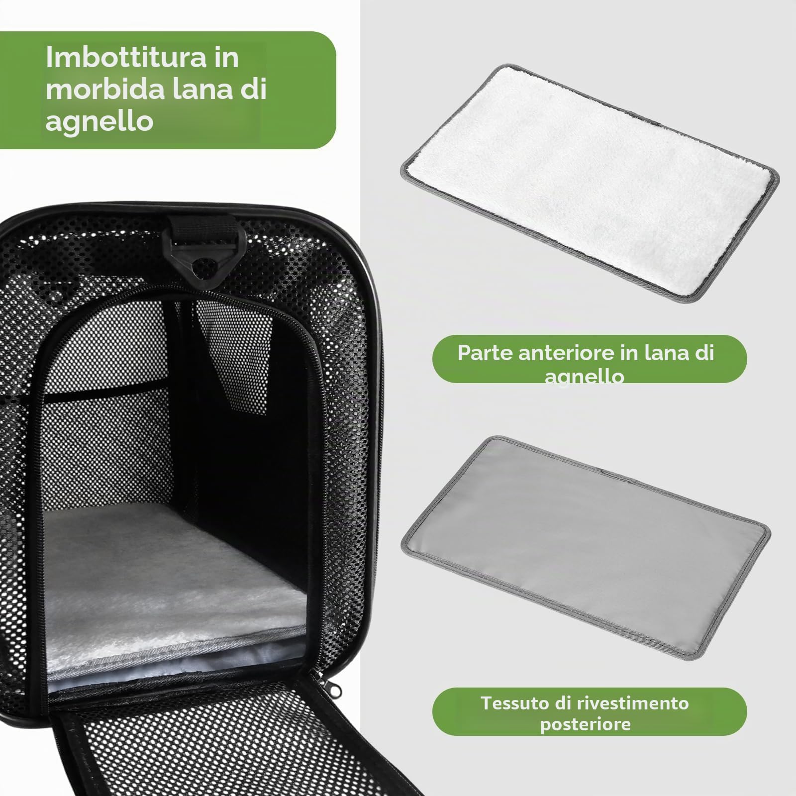 Borsa per gatti traspirante,Trasportino per Cani Portatile e Ripiegabile,Trasportino Gatto Cane,Trasportino per Gatti Con Tappetino Rimovibile e Tracolla,per Viaggio,Nero