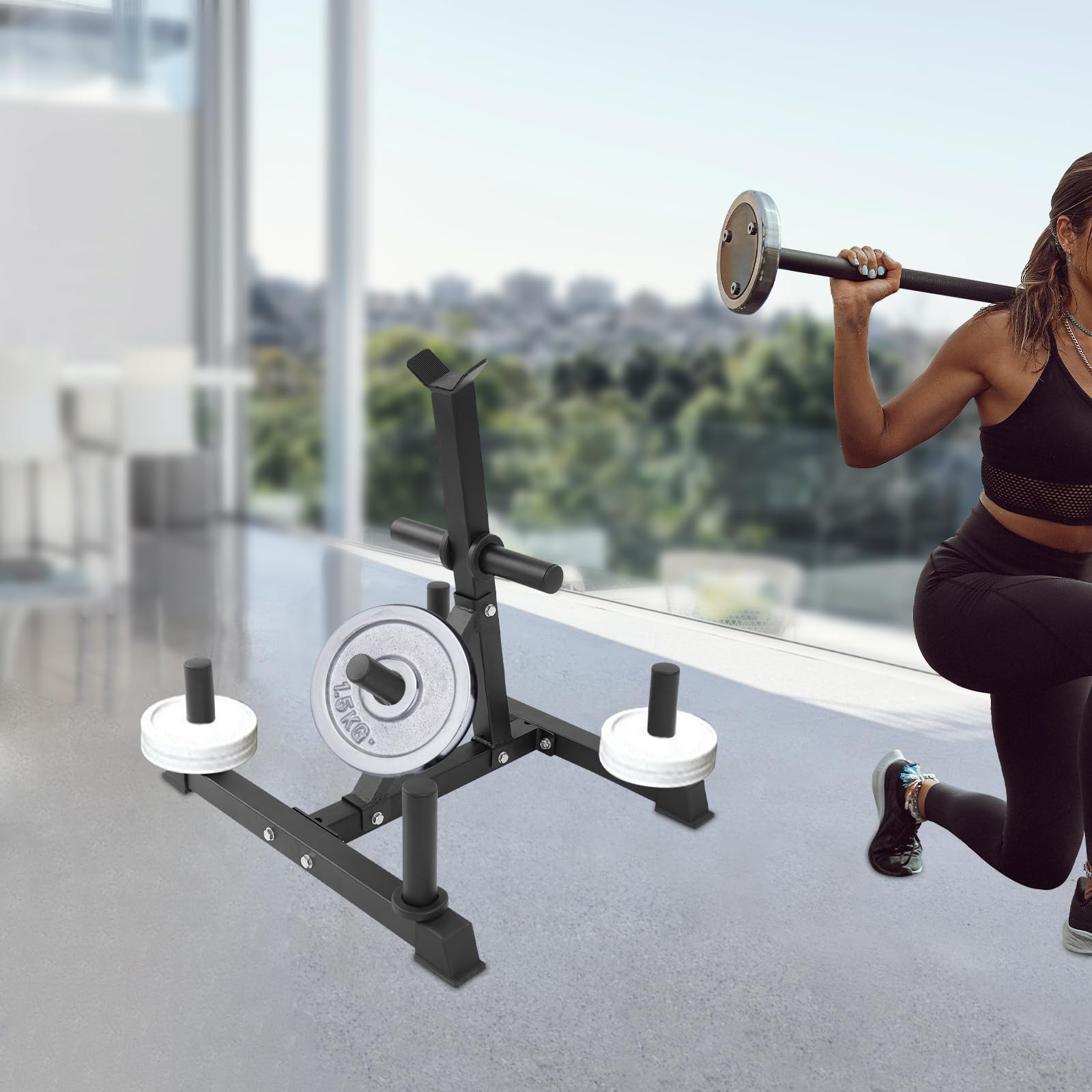 Soporte para discos de pesas con 7 barras de carga y soporte para pesas, estantería de 300 kg para entrenamiento de fuerza, almacenamiento de pesas estable, ahorra espacio en el gimnasio o en casa