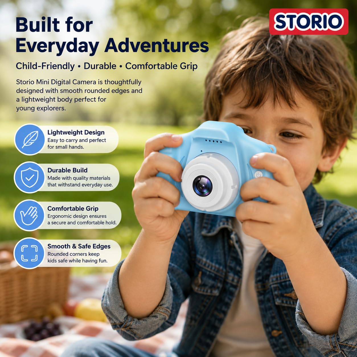 Storio Rechargeable Kids Camera Toy 3.0MP - Blue | 1080P Video Camera with 2-Inch Screen Supports 32GB with Games,Filters,Time-Lapse Educational Birthday Gift for Boys & Girls Age 3–12 — Amazon image 5