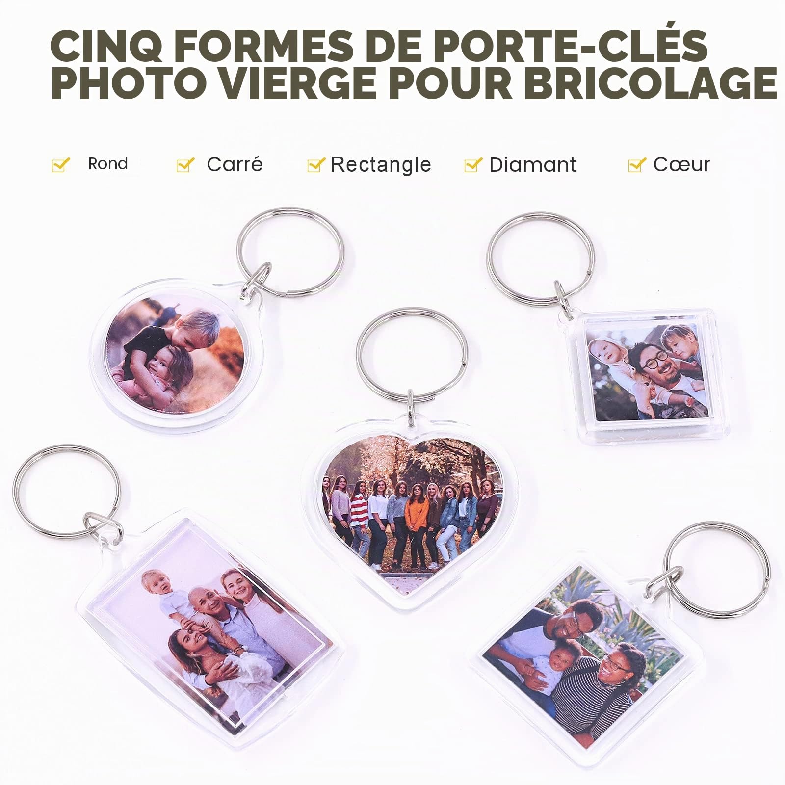 Lot de 40 cadres photo vierges en acrylique transparent avec cadre photo, rectangulaire, en forme de cœur, rond, carré et losange