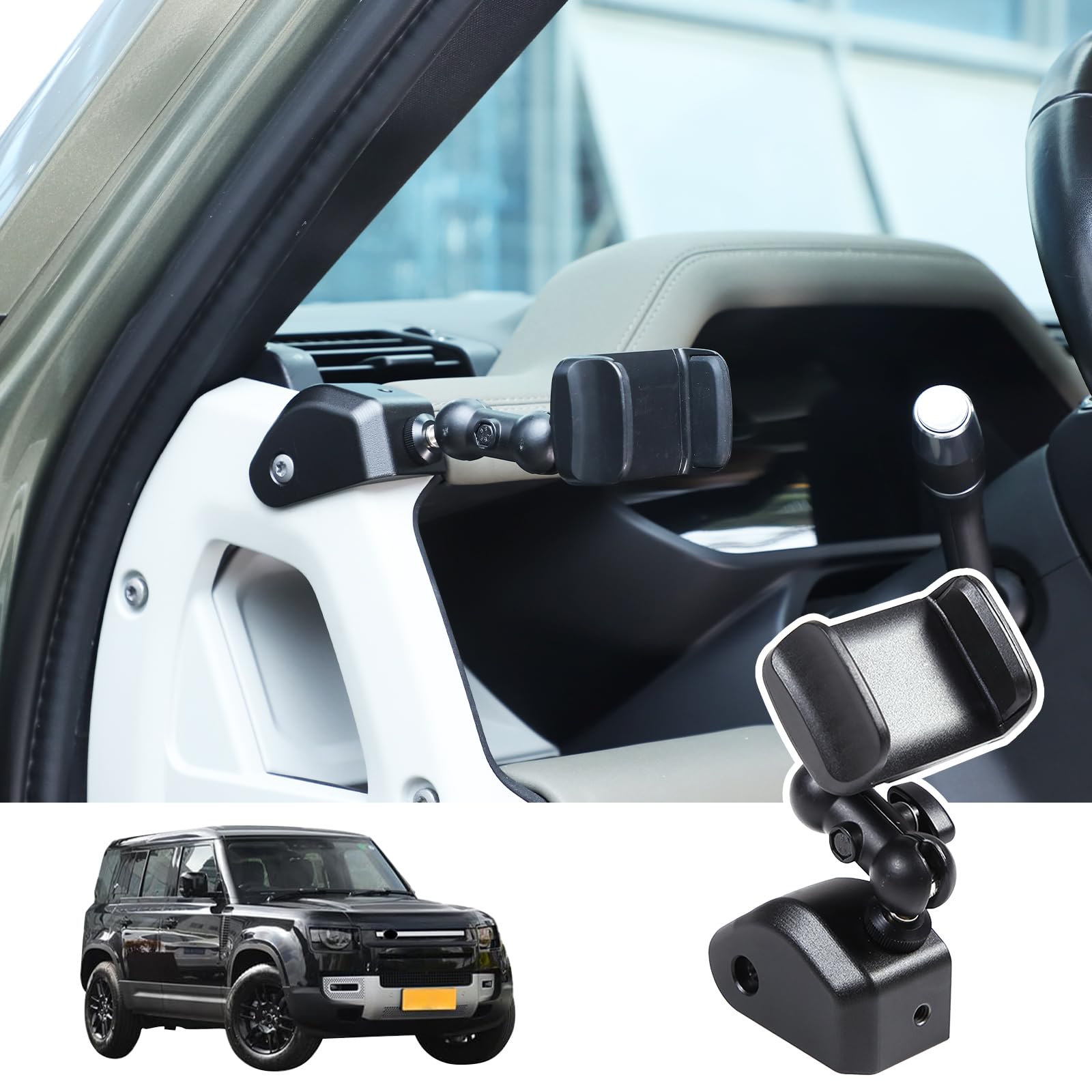 Bekantogy Car Phone Holder Aluminum Alloy Cell Phone Holder Car Dashboard Cell Phone Holder Compatible with Land Rover Defender 90 110 130 2020-2024 Models (Left Side Mounting)