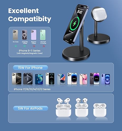 Miniatura 6 de Cargador inalámbrico magnético para iPhone, paquete de 2 soportes de cargador rápido de 15 W para iPhone 1717 Air17 Pro17 Pro Max 1615141312 Series,