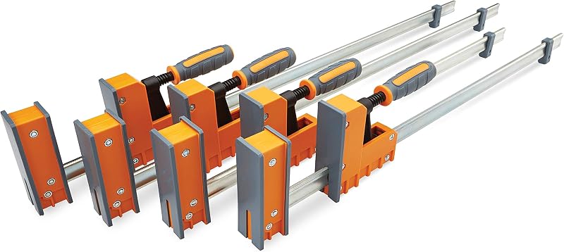 Paquete de 4 abrazaderas paralelas Bora: 2 abrazaderas de barra de 24" y 2 de 31" para carpintería | Abrazaderas para carpintería de alta resistencia, mordazas acolchadas de 3,5 pulgadas, mango ergonómico de microajuste, mordaza de bloqueo pasivo, posicionamiento seguro