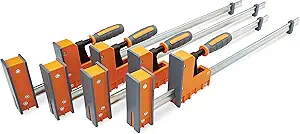 Bora 4 Piece Parallel Clamps for Woodworking Clamps 4 Pack 2 x 24 inch plus 2 x 31 inch Parallel Clamp Spreader Set Bar Clamp 1100 Lbs clamping force Bar Clamp Set 571550I