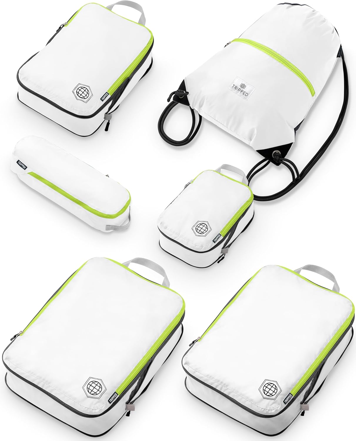 Extra Large Compression Packing Cube 6 Piece Set for Travel and Check Luggage by TRIPPED Travel Gear