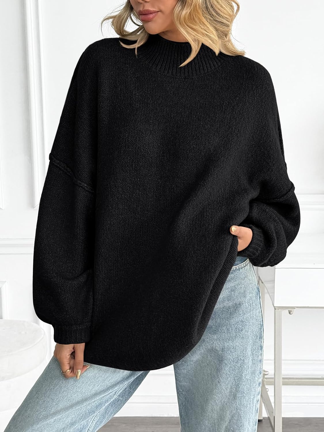 LILLUSORY Oversized Chunky Sweaters for Women Mock Turtleneck Long Pullover Top 2025 Fall Winter Casual Knit Fashion Clothing - Image 2